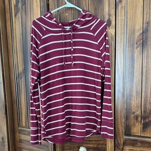 Eddie Bauer Maroon and White Striped Hoodie